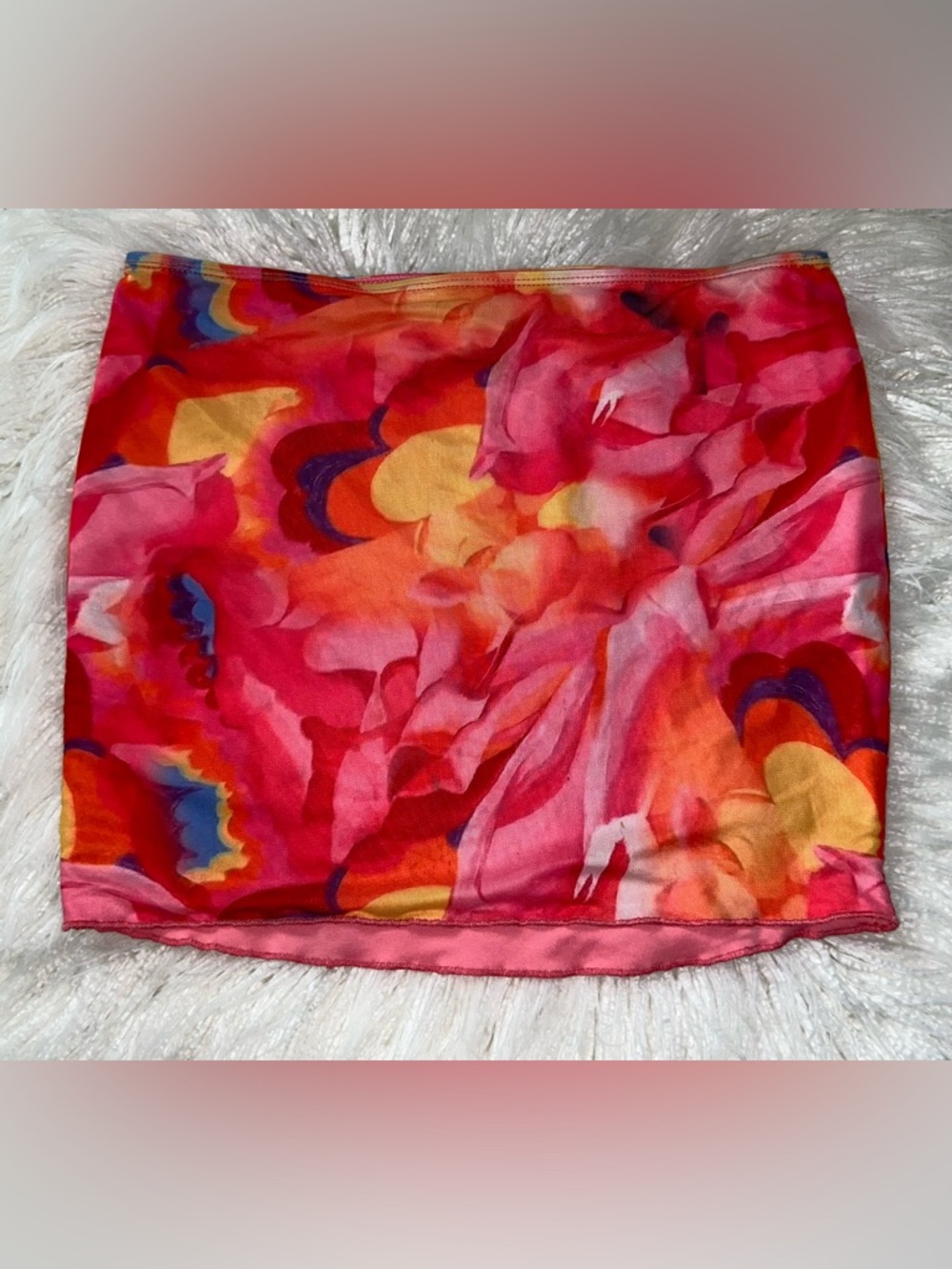 superdown Vibrant Pink Red Orange Abstract Mini Skirt
